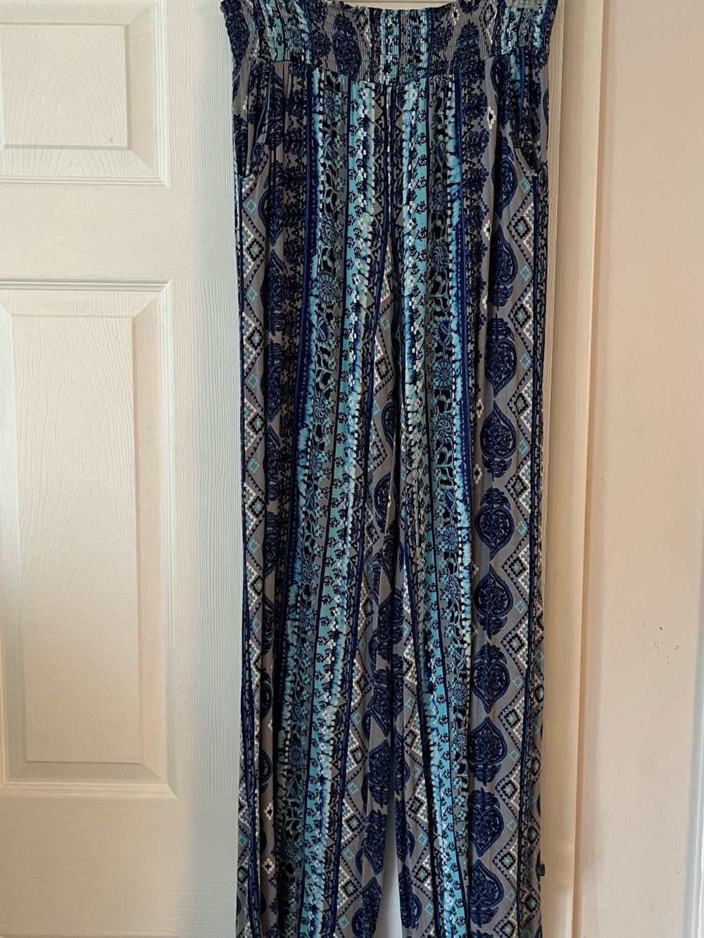 Mossimo Boho Blue Geometric Printed Wide Leg Palazzo Pants Size 14/L